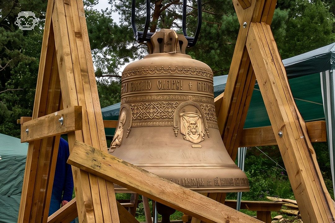 Церемония поднятия космического колокола в храме деревни Новоселово в 2020 году.